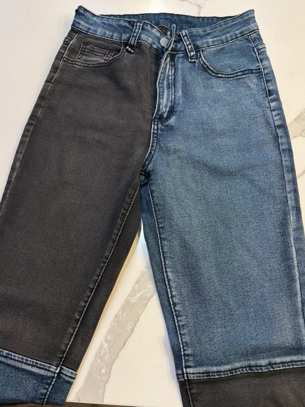 SHEIN Women’s Two-Tone Straight Jeans in Black & Blue